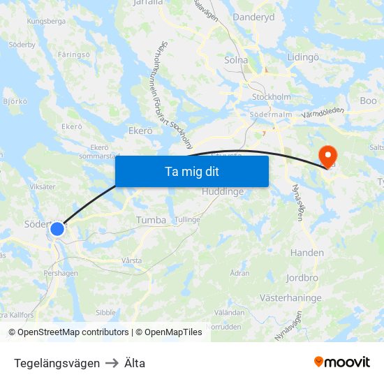 Tegelängsvägen to Älta map