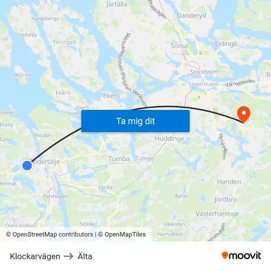 Klockarvägen to Älta map