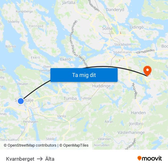 Kvarnberget to Älta map