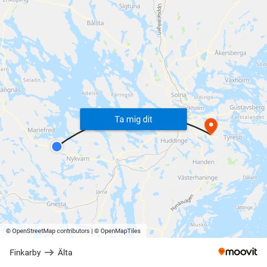 Finkarby to Älta map