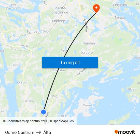 Ösmo Centrum to Älta map