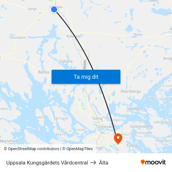 Uppsala Kungsgärdets Vårdcentral to Älta map