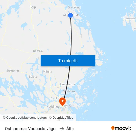 Östhammar Vadbacksvägen to Älta map