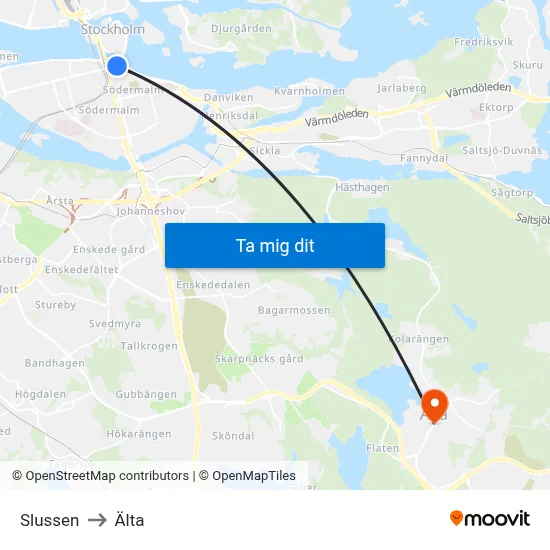 Slussen to Älta map