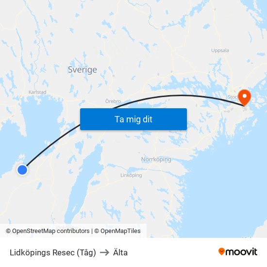 Lidköpings Resec (Tåg) to Älta map