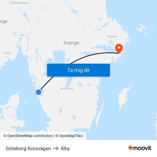 Göteborg Korsvägen to Älta map