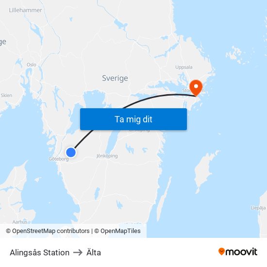 Alingsås Station to Älta map