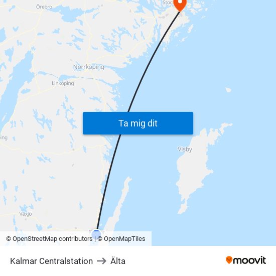 Kalmar Centralstation to Älta map