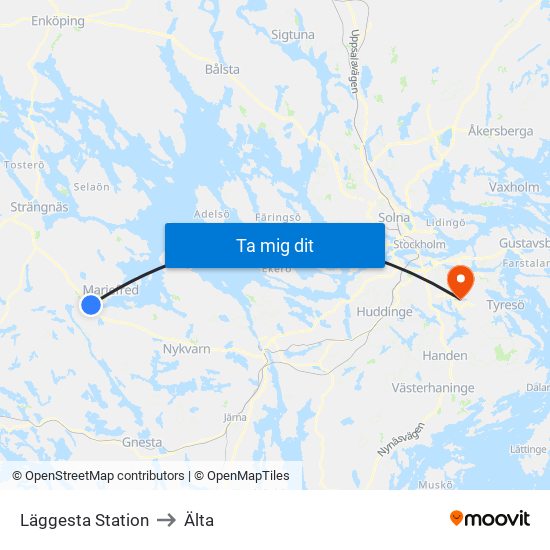 Läggesta Station to Älta map