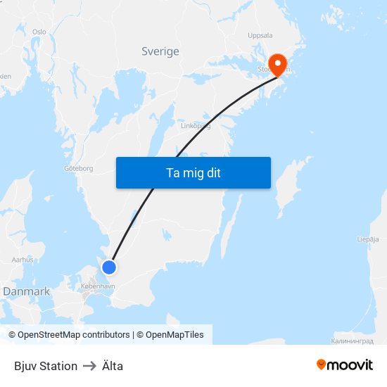 Bjuv Station to Älta map