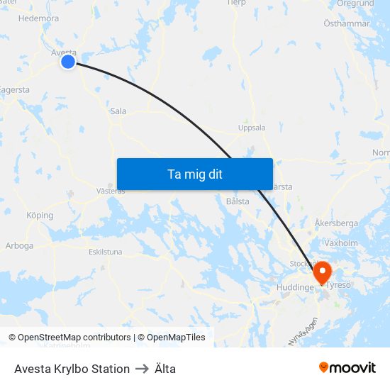 Avesta Krylbo Station to Älta map