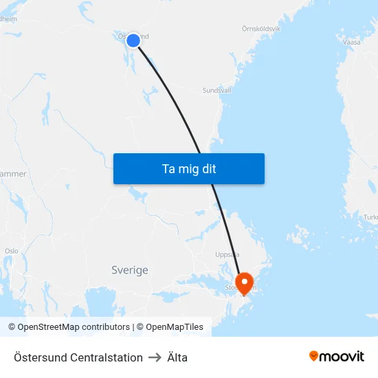 Östersund Centralstation to Älta map