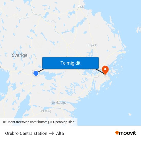 Örebro Centralstation to Älta map