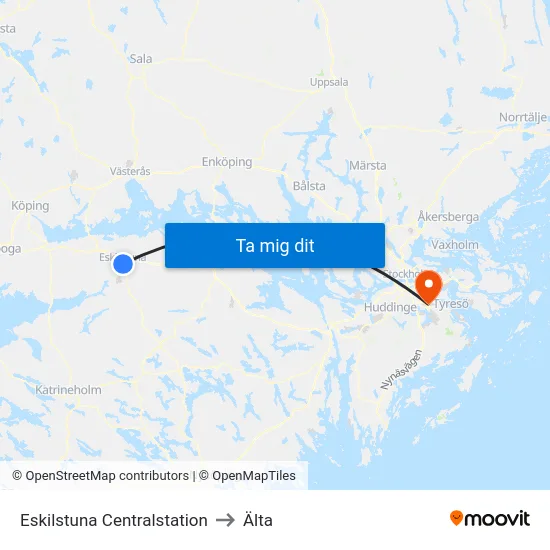 Eskilstuna Centralstation to Älta map