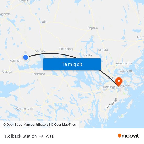 Kolbäck Station to Älta map