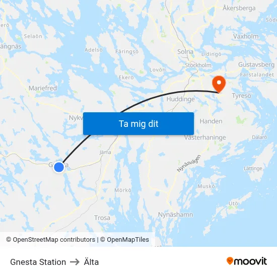 Gnesta Station to Älta map