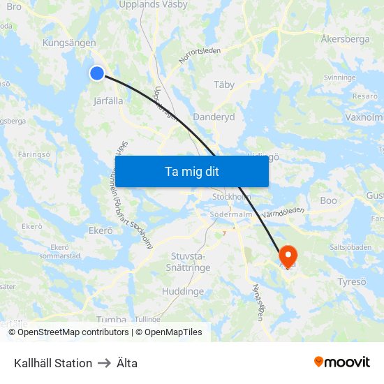 Kallhäll Station to Älta map