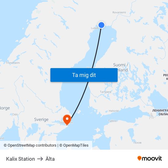 Kalix Station to Älta map