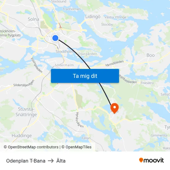 Odenplan T-Bana to Älta map
