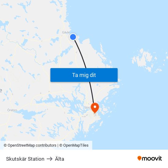 Skutskär Station to Älta map