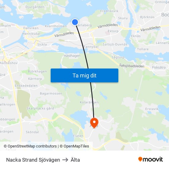 Nacka Strand Sjövägen to Älta map