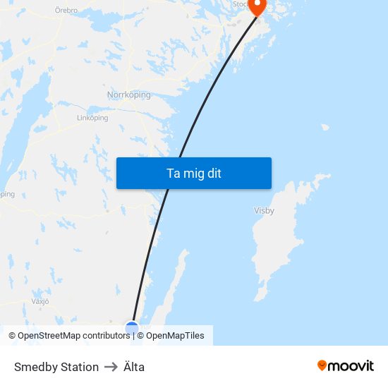 Smedby Station to Älta map