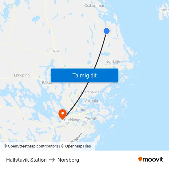 Hallstavik Station to Norsborg map