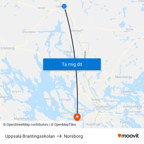 Uppsala Brantingsskolan to Norsborg map