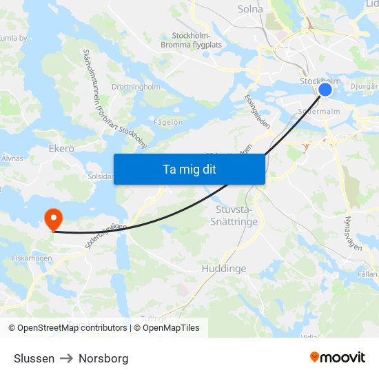 Slussen to Norsborg map