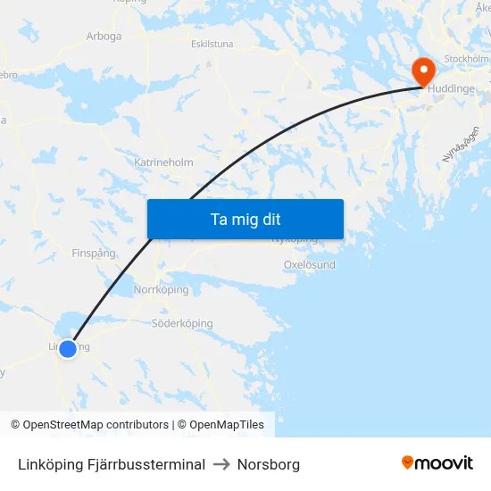 Linköping Fjärrbussterminal to Norsborg map