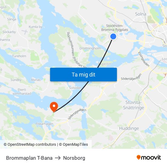 Brommaplan T-Bana to Norsborg map