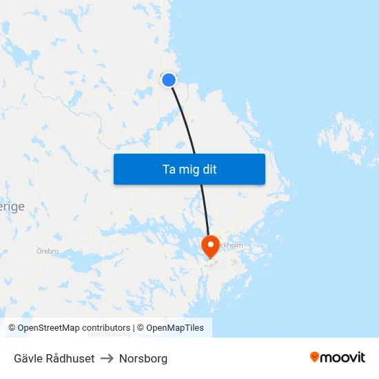 Gävle Rådhuset to Norsborg map
