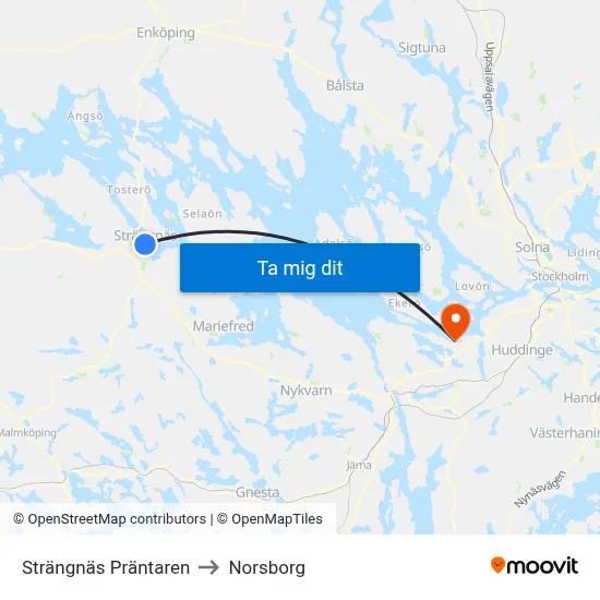 Strängnäs Präntaren to Norsborg map