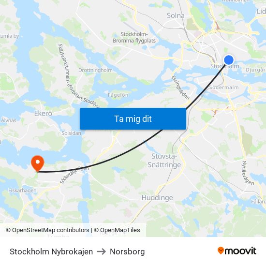 Stockholm Nybrokajen to Norsborg map