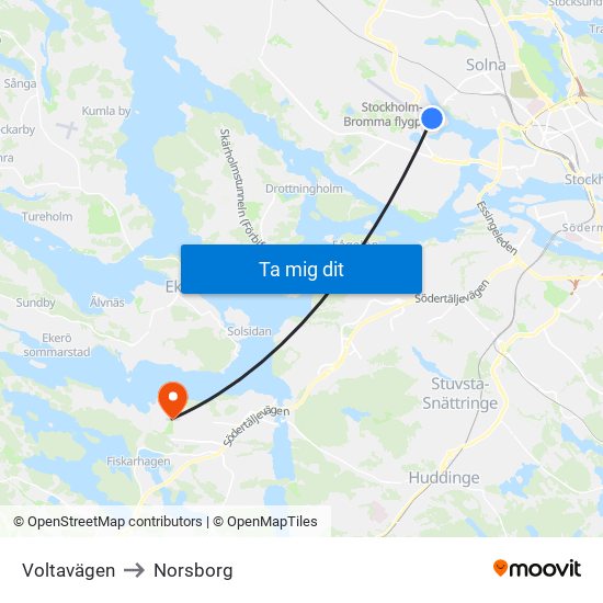 Voltavägen to Norsborg map