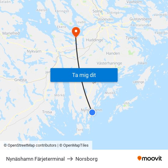 Nynäshamn Färjeterminal to Norsborg map