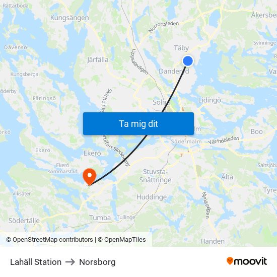 Lahäll Station to Norsborg map