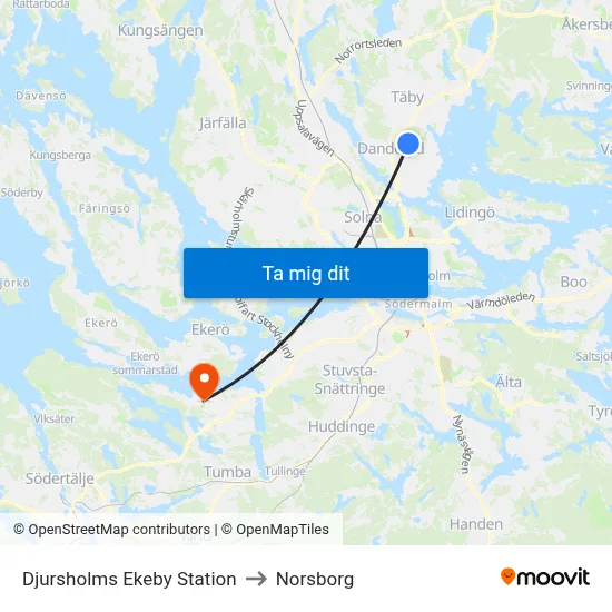Djursholms Ekeby Station to Norsborg map