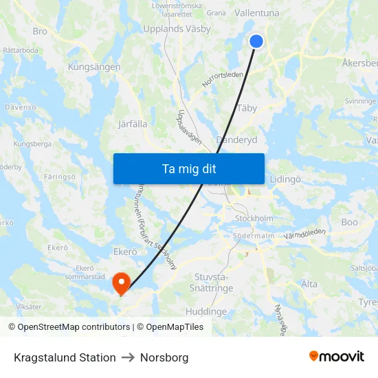 Kragstalund Station to Norsborg map
