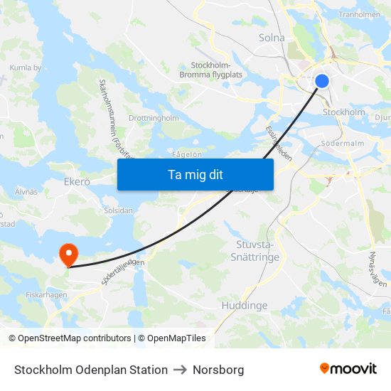 Stockholm Odenplan Station to Norsborg map