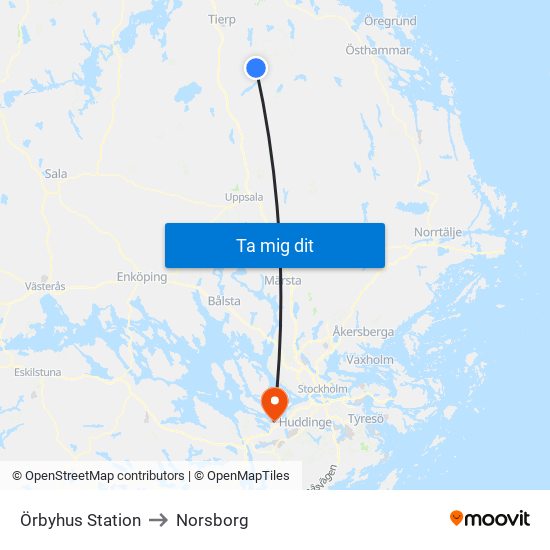 Örbyhus Station to Norsborg map