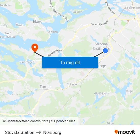 Stuvsta Station to Norsborg map