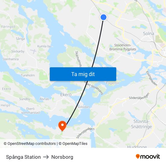 Spånga Station to Norsborg map