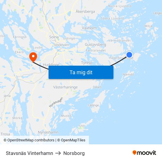 Stavsnäs Vinterhamn to Norsborg map