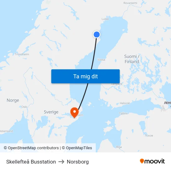 Skellefteå Busstation to Norsborg map
