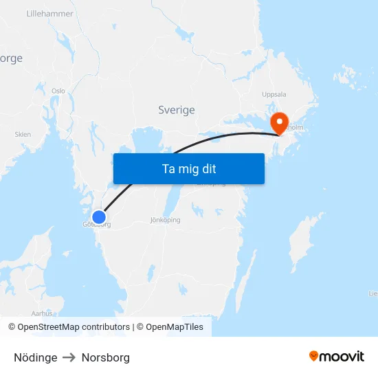 Nödinge to Norsborg map