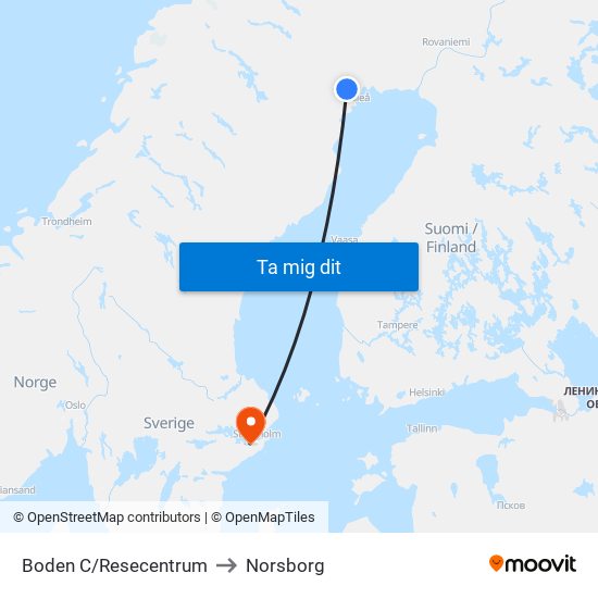 Boden C/Resecentrum to Norsborg map