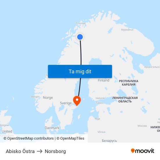 Abisko Östra to Norsborg map