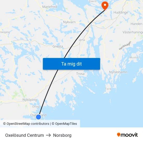 Oxelösund Centrum to Norsborg map