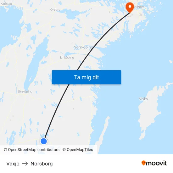 Växjö to Norsborg map